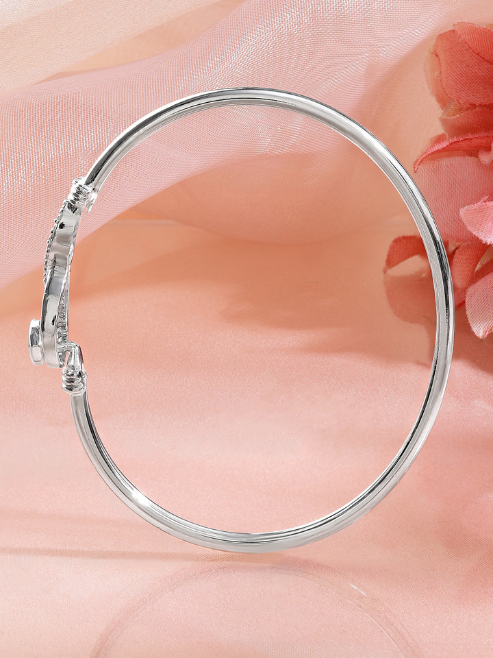 Rubans Rhodium-Plated Infinity & Heart Motif Crystal Zirconia Studded Sleek Bracelet