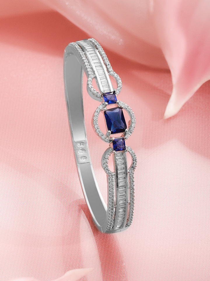 Rubans Rhodium-Plated Cubic Zirconia Studded Bangle-Style Bracelet