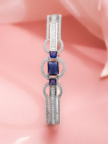 Rubans Rhodium-Plated Cubic Zirconia Studded Bangle-Style Bracelet