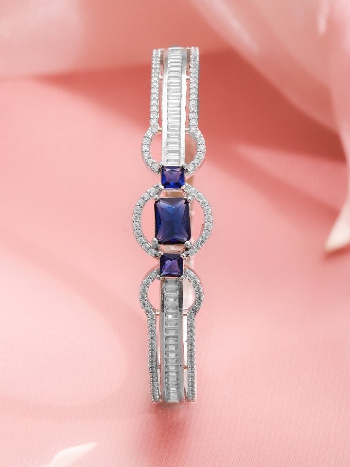 Rubans Rhodium-Plated Cubic Zirconia Studded Bangle-Style Bracelet