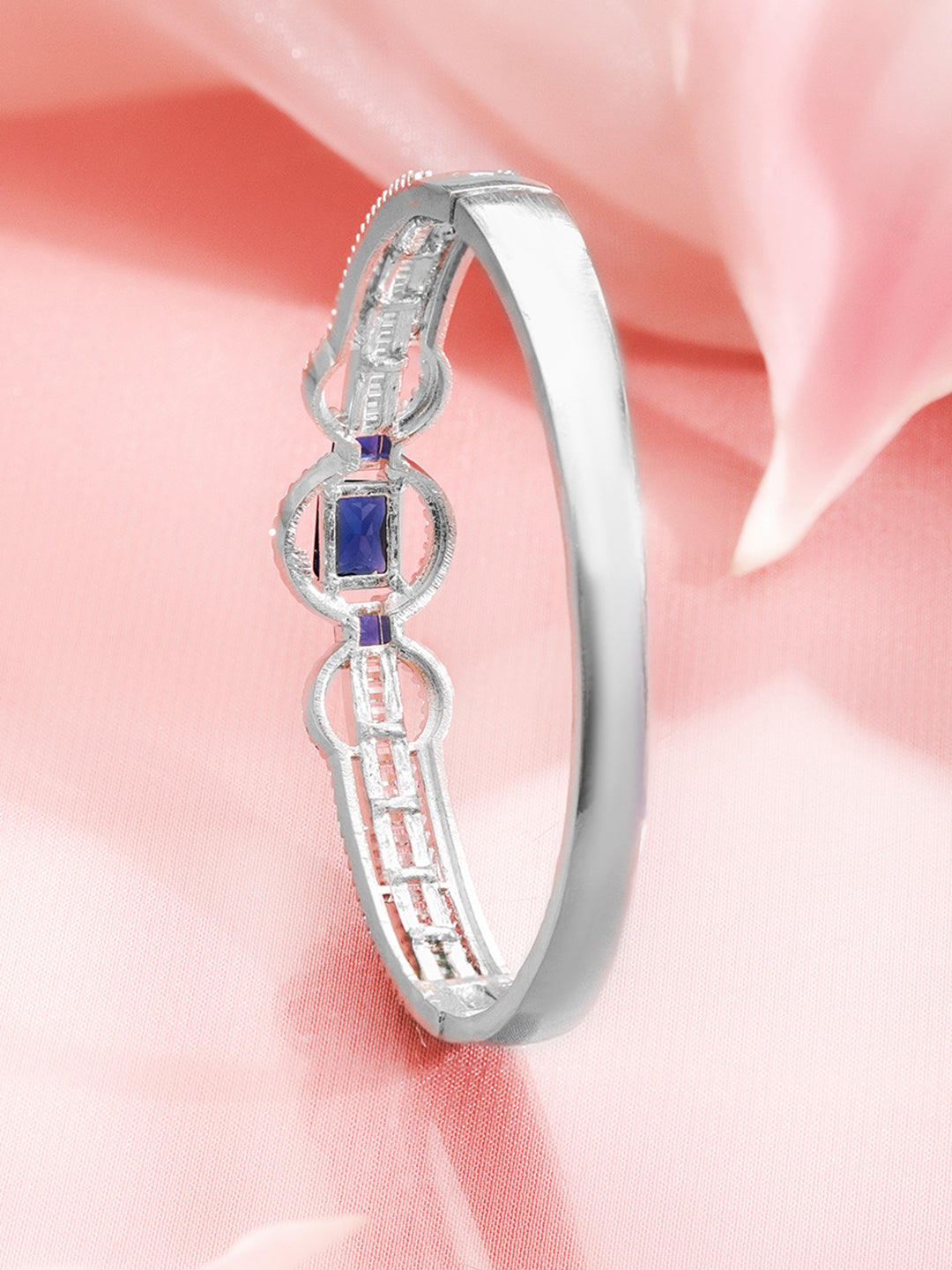 Rubans Rhodium-Plated Cubic Zirconia Studded Bangle-Style Bracelet