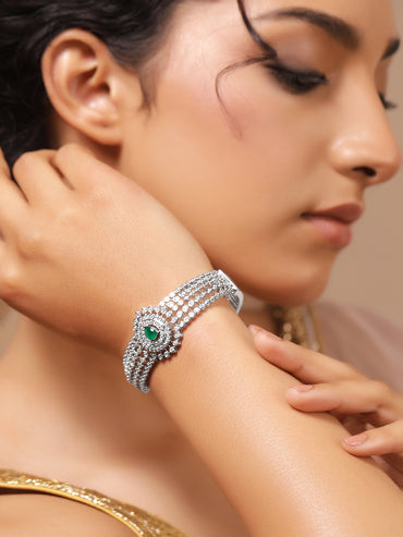 Rubans Women Brass Cubic Zirconia Rhodium-Plated Bangle-Style Bracelet