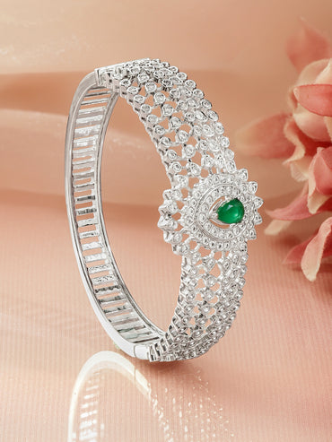 Rubans Women Brass Cubic Zirconia Rhodium-Plated Bangle-Style Bracelet