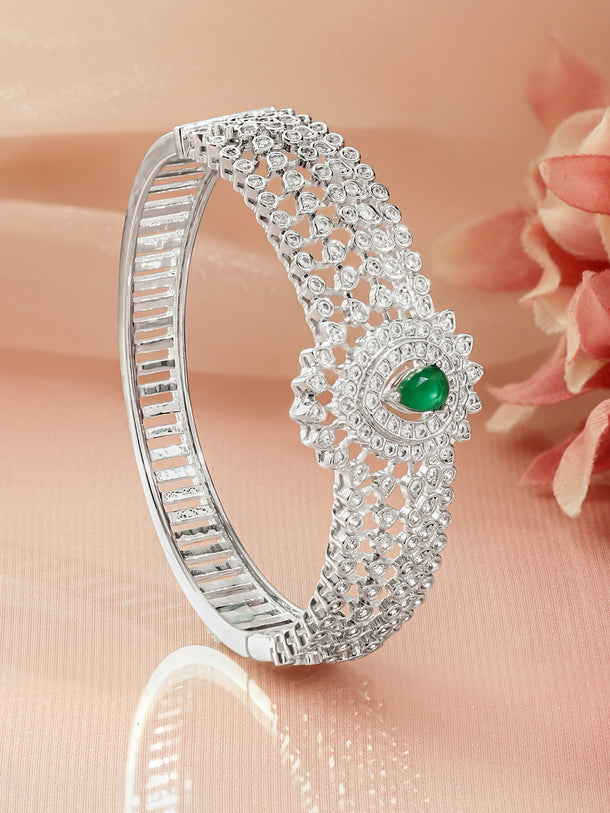 Rubans Women Brass Cubic Zirconia Rhodium-Plated Bangle-Style Bracelet