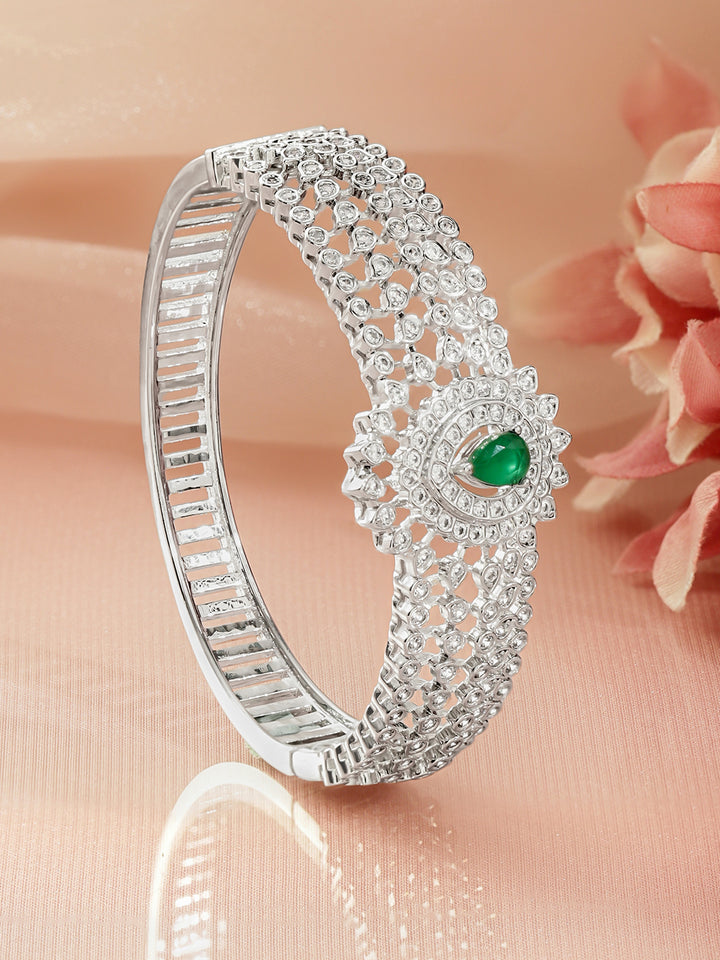 Rubans Women Brass Cubic Zirconia Rhodium-Plated Bangle-Style Bracelet