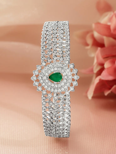 Rubans Women Brass Cubic Zirconia Rhodium-Plated Bangle-Style Bracelet