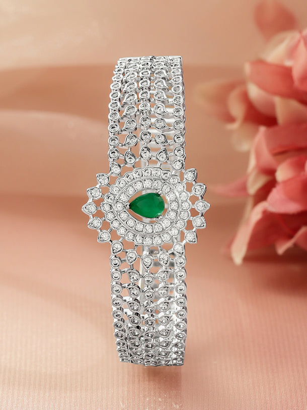 Rubans Women Brass Cubic Zirconia Rhodium-Plated Bangle-Style Bracelet