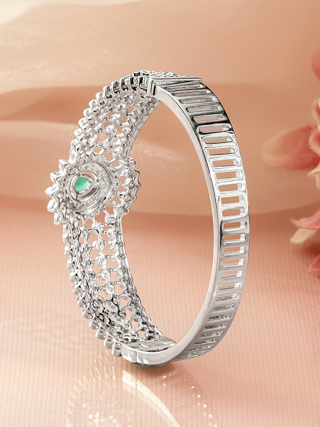 Rubans Women Brass Cubic Zirconia Rhodium-Plated Bangle-Style Bracelet