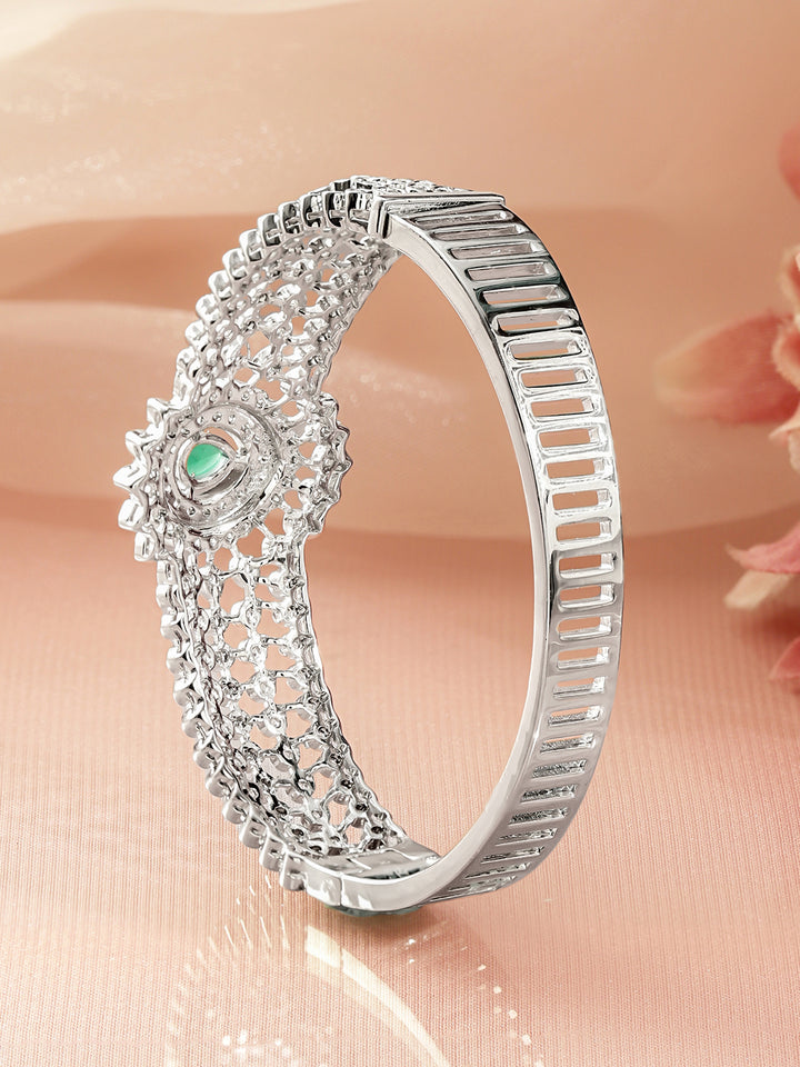 Rubans Women Brass Cubic Zirconia Rhodium-Plated Bangle-Style Bracelet