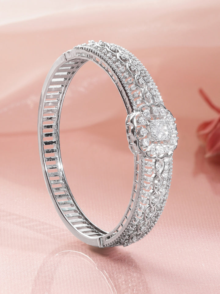 Rubans Women Brass Cubic Zirconia Handcrafted Rhodium-Plated Bangle-Style Bracelet