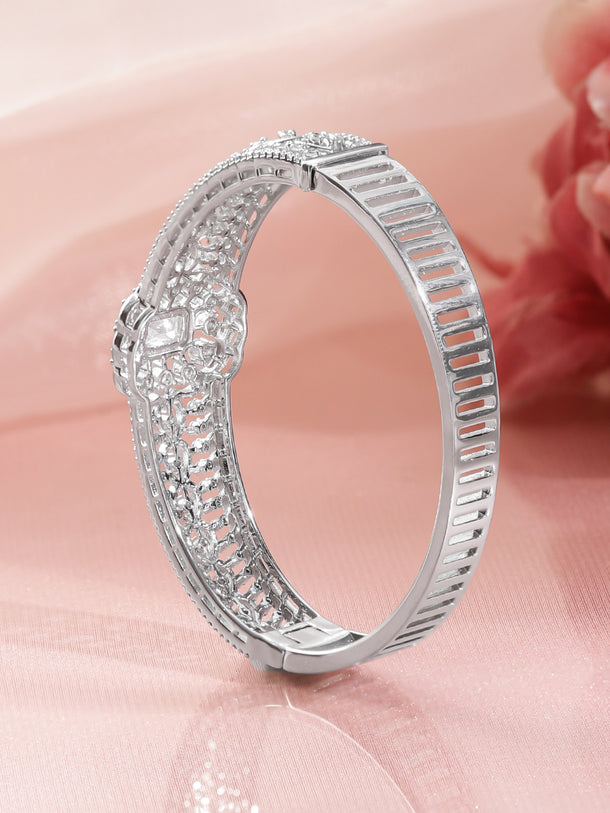 Rubans Women Brass Cubic Zirconia Handcrafted Rhodium-Plated Bangle-Style Bracelet
