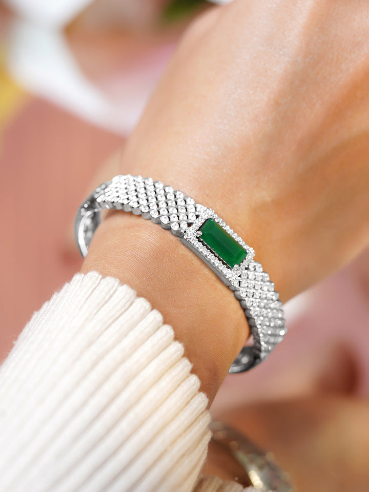 Rubans Women Brass Cubic Zirconia Handcrafted Rhodium-Plated Bangle-Style Bracelet