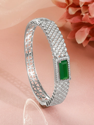 Rubans Women Brass Cubic Zirconia Handcrafted Rhodium-Plated Bangle-Style Bracelet