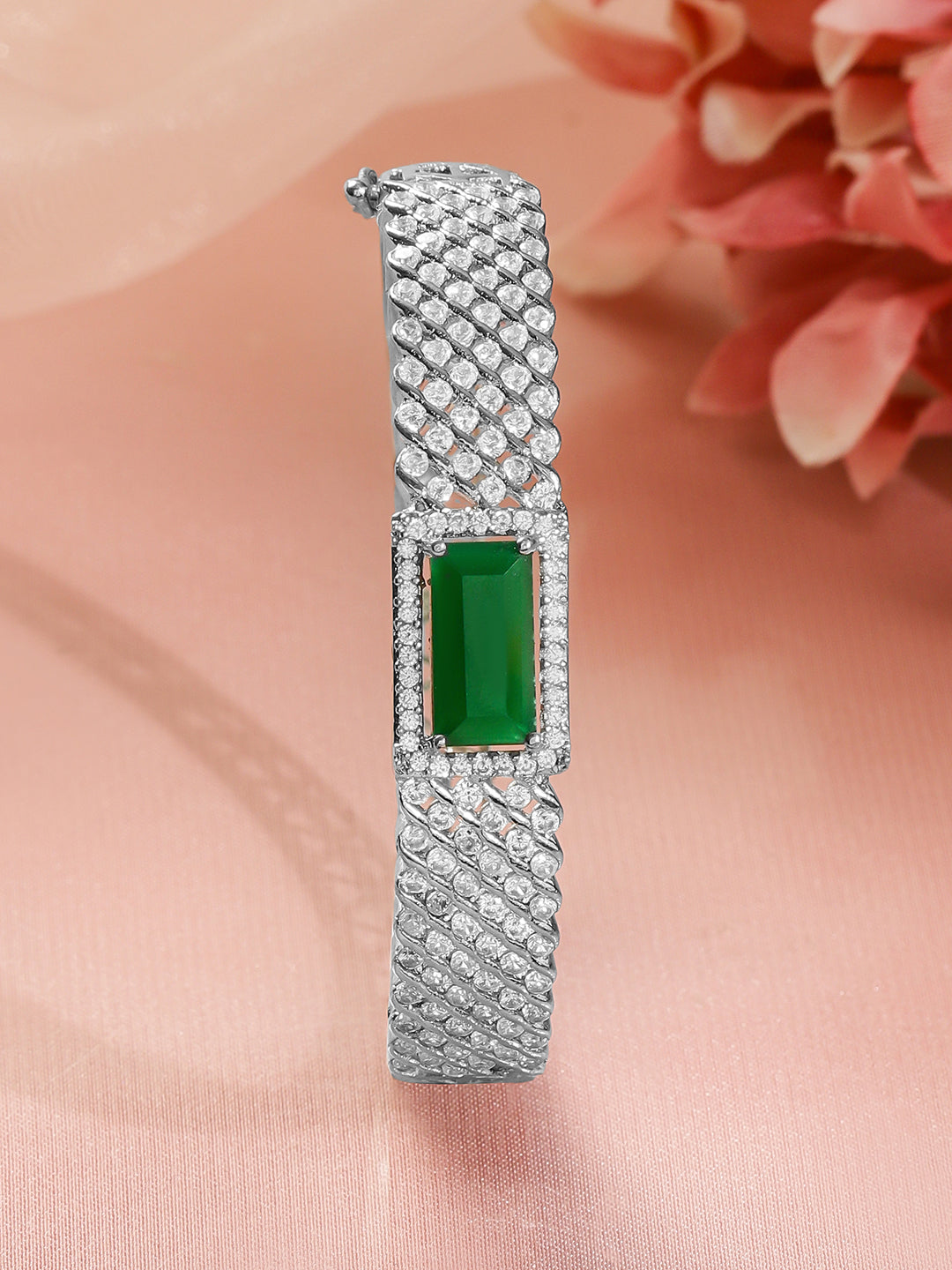 Rubans Women Brass Cubic Zirconia Handcrafted Rhodium-Plated Bangle-Style Bracelet