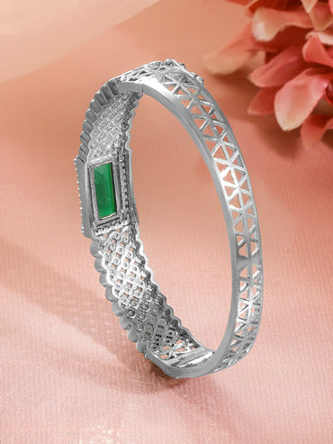 Rubans Women Brass Cubic Zirconia Handcrafted Rhodium-Plated Bangle-Style Bracelet