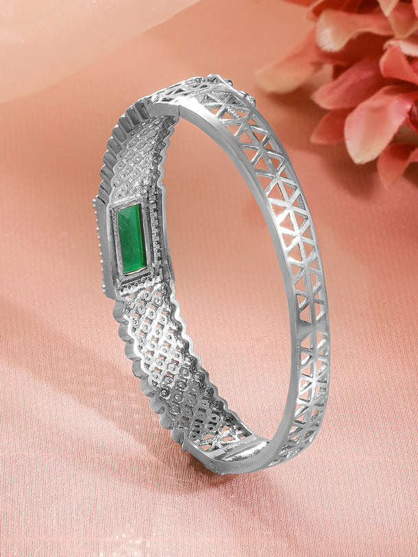 Rubans Women Brass Cubic Zirconia Handcrafted Rhodium-Plated Bangle-Style Bracelet