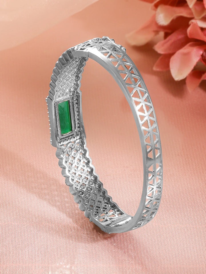 Rubans Women Brass Cubic Zirconia Handcrafted Rhodium-Plated Bangle-Style Bracelet