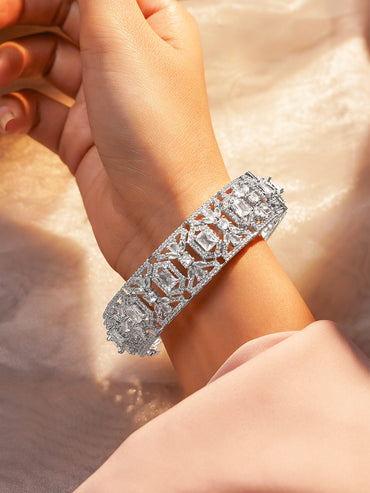 Rubans Rhodium Plated Brass Cubic Zirconia Studded Bracelet