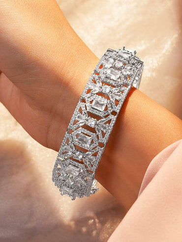 Rubans Rhodium Plated Brass Cubic Zirconia Studded Bracelet