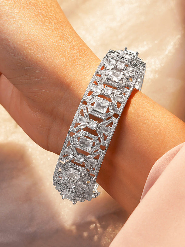Rubans Rhodium Plated Brass Cubic Zirconia Studded Bracelet
