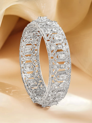 Rubans Rhodium Plated Brass Cubic Zirconia Studded Bracelet