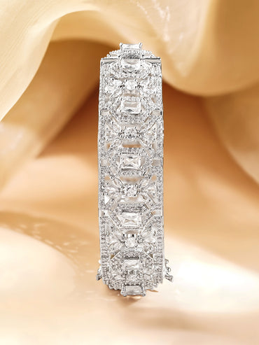 Rubans Rhodium Plated Brass Cubic Zirconia Studded Bracelet