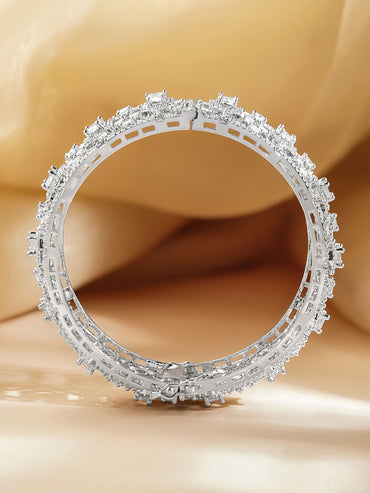 Rubans Rhodium Plated Brass Cubic Zirconia Studded Bracelet