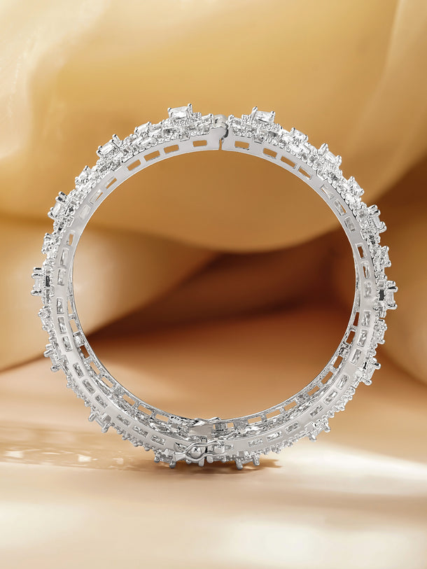 Rubans Rhodium Plated Brass Cubic Zirconia Studded Bracelet