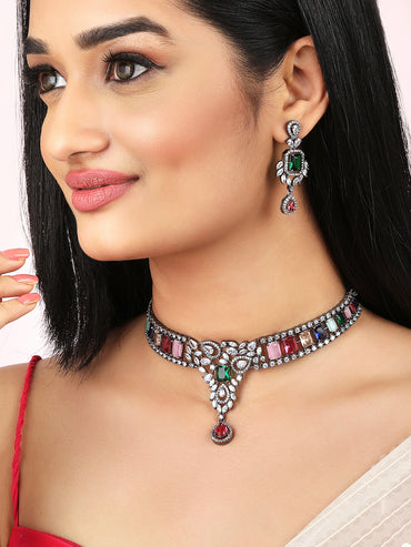 American Diamond Zirconia Multicolor Choker Set