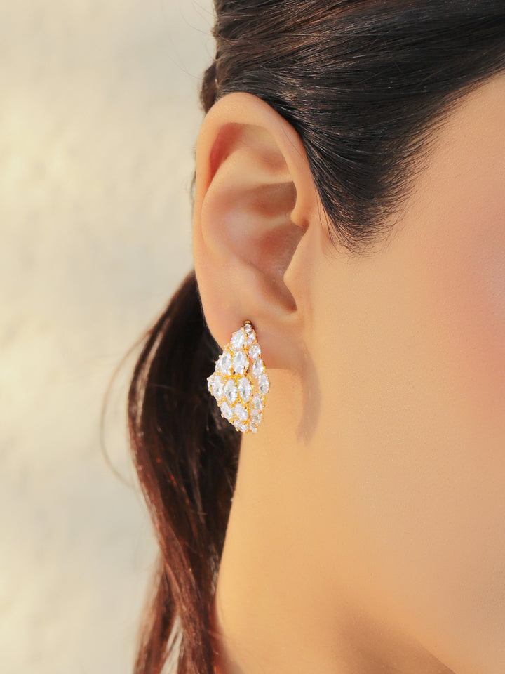Rubans 18K Gold Plated White Cubic Zirconia Marquise-Cut Cluster Stud Earrings