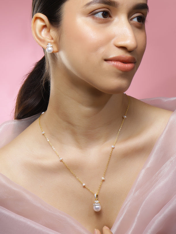 Moon Pearl Crystal Pendant Set