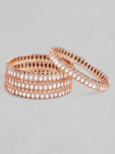 Rubans Set Of 4 22K Rose Gold-Plated Mirror-Studded Handcrafted Bangles