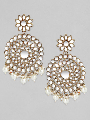 Rubans Mirror Chanbali Earrings with Pearls