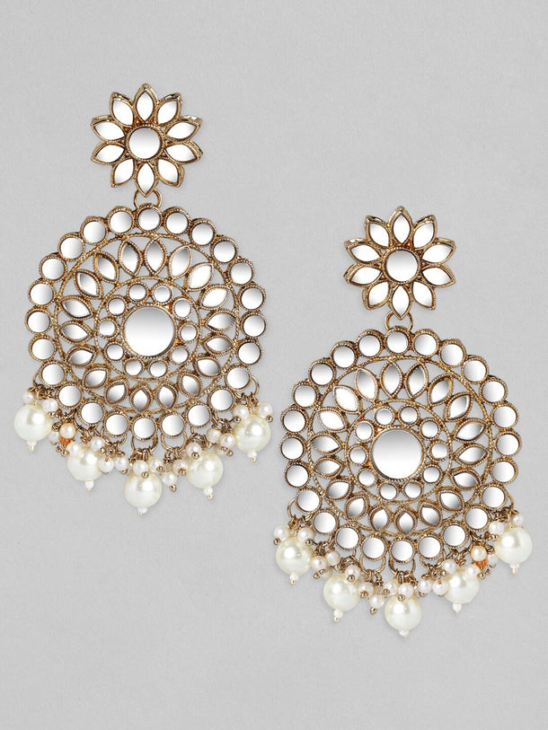 Rubans Mirror Chanbali Earrings with Pearls