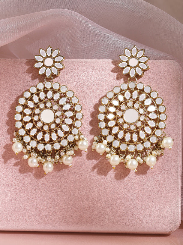 Rubans Mirror Chanbali Earrings with Pearls