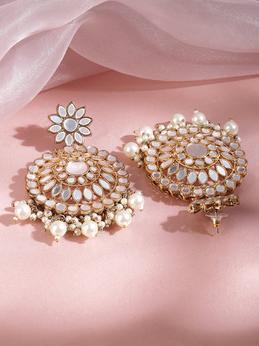 Rubans Mirror Chanbali Earrings with Pearls