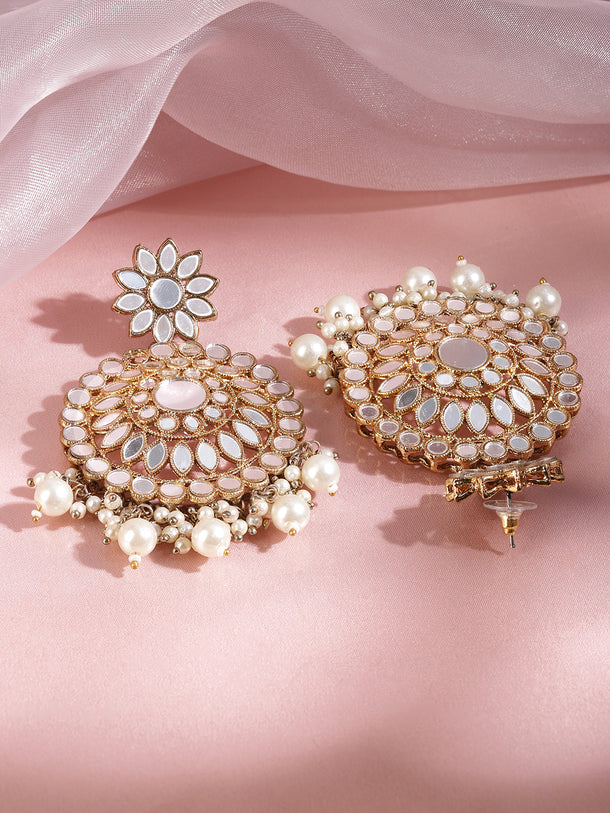Rubans Mirror Chanbali Earrings with Pearls