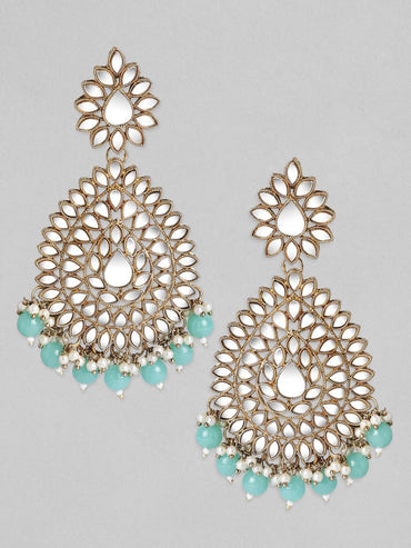 Rubans Domed Teardrop Mirror Earrings with Turquoise Beads