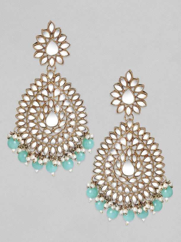 Rubans Domed Teardrop Mirror Earrings with Turquoise Beads