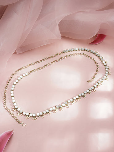 Mirror & Pearl Embellished Gold Toned Kamarbandh