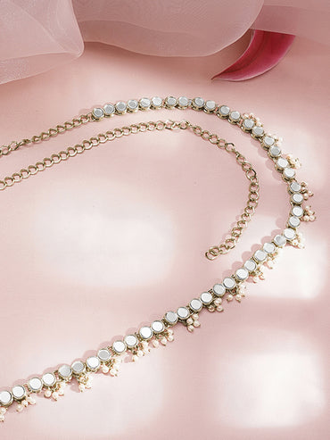 Mirror & Pearl Embellished Gold Toned Kamarbandh