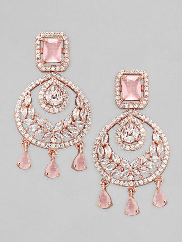 Rubans 18K Gold-Plated Pastel Pink AD & Cubic Zirconia Studded Chandelier Earrings