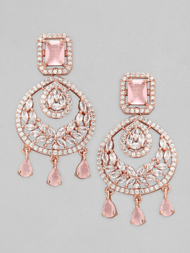 Rubans 18K Gold-Plated Pastel Pink AD & Cubic Zirconia Studded Chandelier Earrings