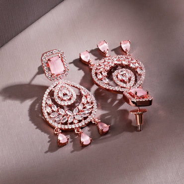 Rubans 18K Gold-Plated Pastel Pink AD & Cubic Zirconia Studded Chandelier Earrings