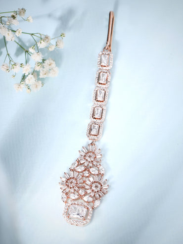 Rubans Rose Gold Plated Handcrafted AD Studded Maangtika.