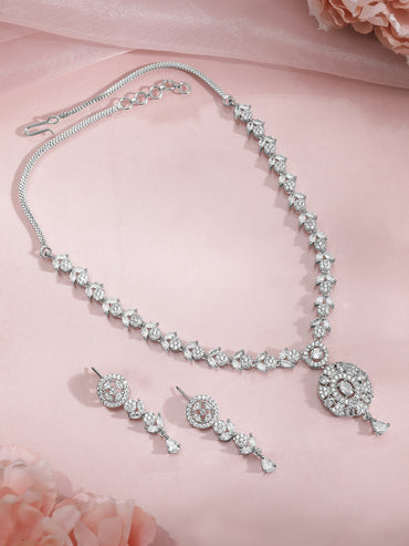 American Diamond Zirconia Floral Design Necklace Set
