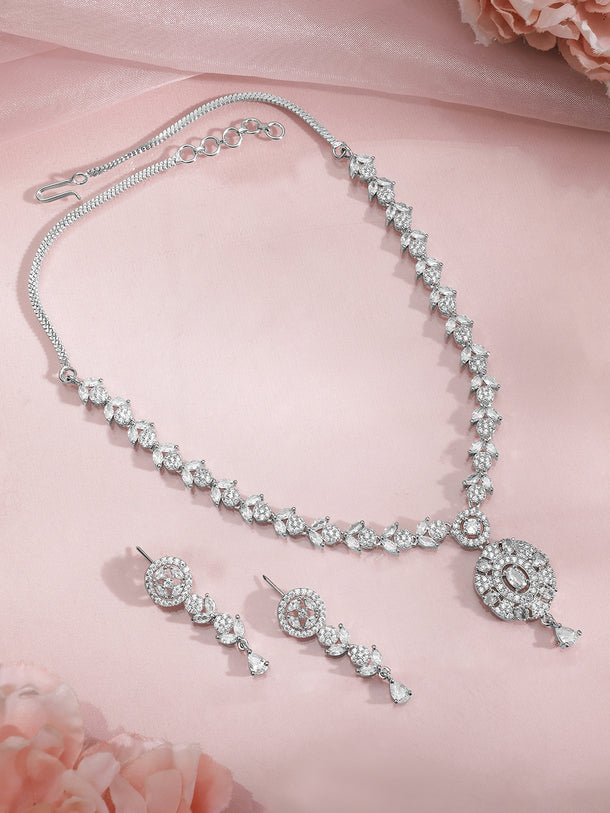 American Diamond Zirconia Floral Design Necklace Set
