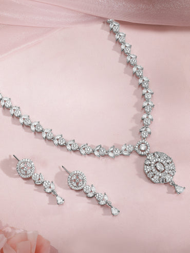 American Diamond Zirconia Floral Design Necklace Set
