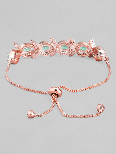 Rubans Rose Gold Plated Handcrafted Sea Green AD Studded  Bracelet