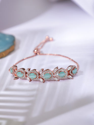 Rubans Rose Gold Plated Handcrafted Sea Green AD Studded  Bracelet